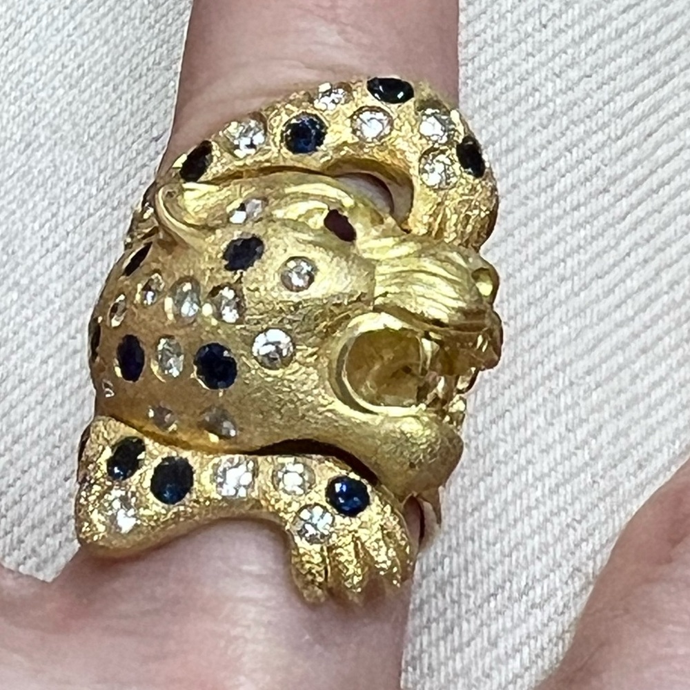 18k Gold Panther Ring with F VS diamonds sapphire and ruby - Picture 13 of 13